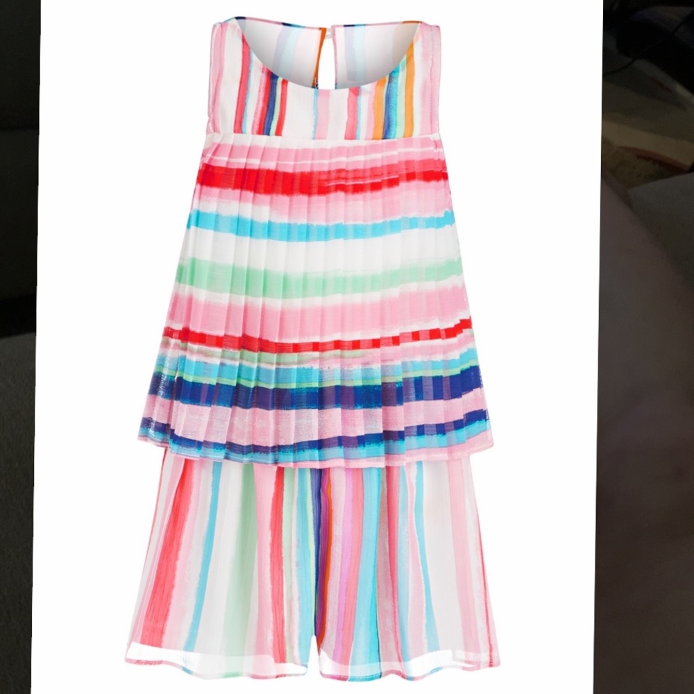 Toddler Girls Striped Pleated Romper - 3T & 4T